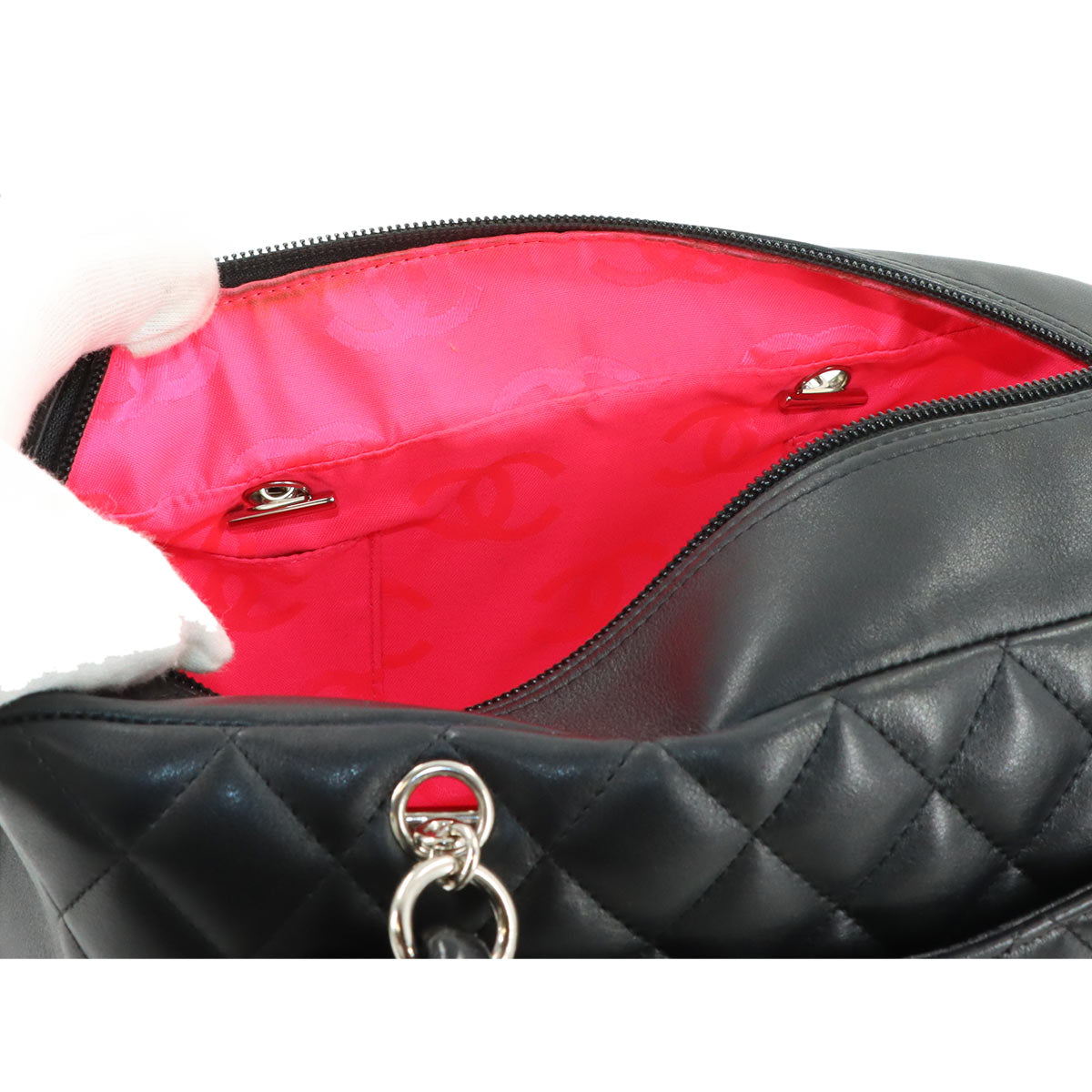 Cambon Bowling Shoulder Bag Leather Black A25171 Purse