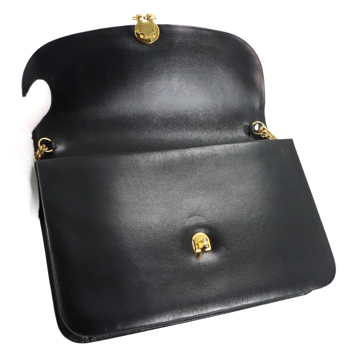 Chain Shoulder Bag Leather Black Vintage Purse