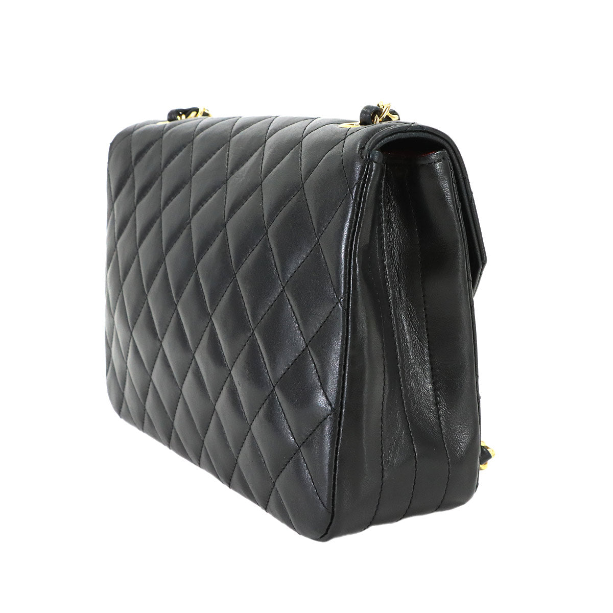 Matelasse Chain Shoulder Bag Leather Black Vintage