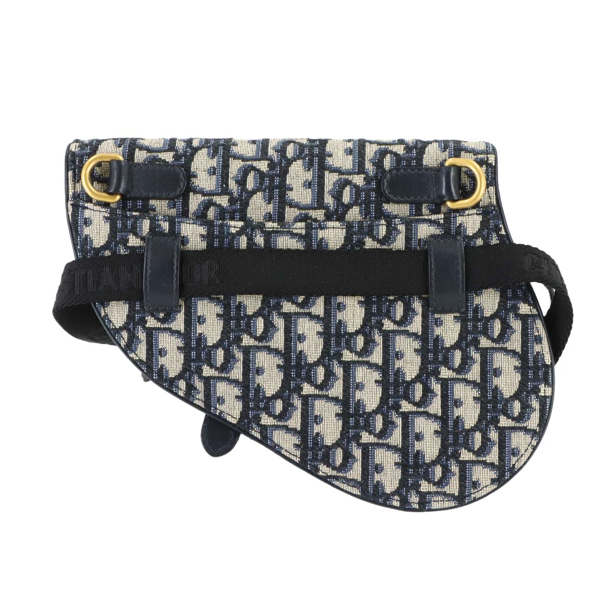 Oblique Saddle Belt Pouch Bag Canvas Leather Navy