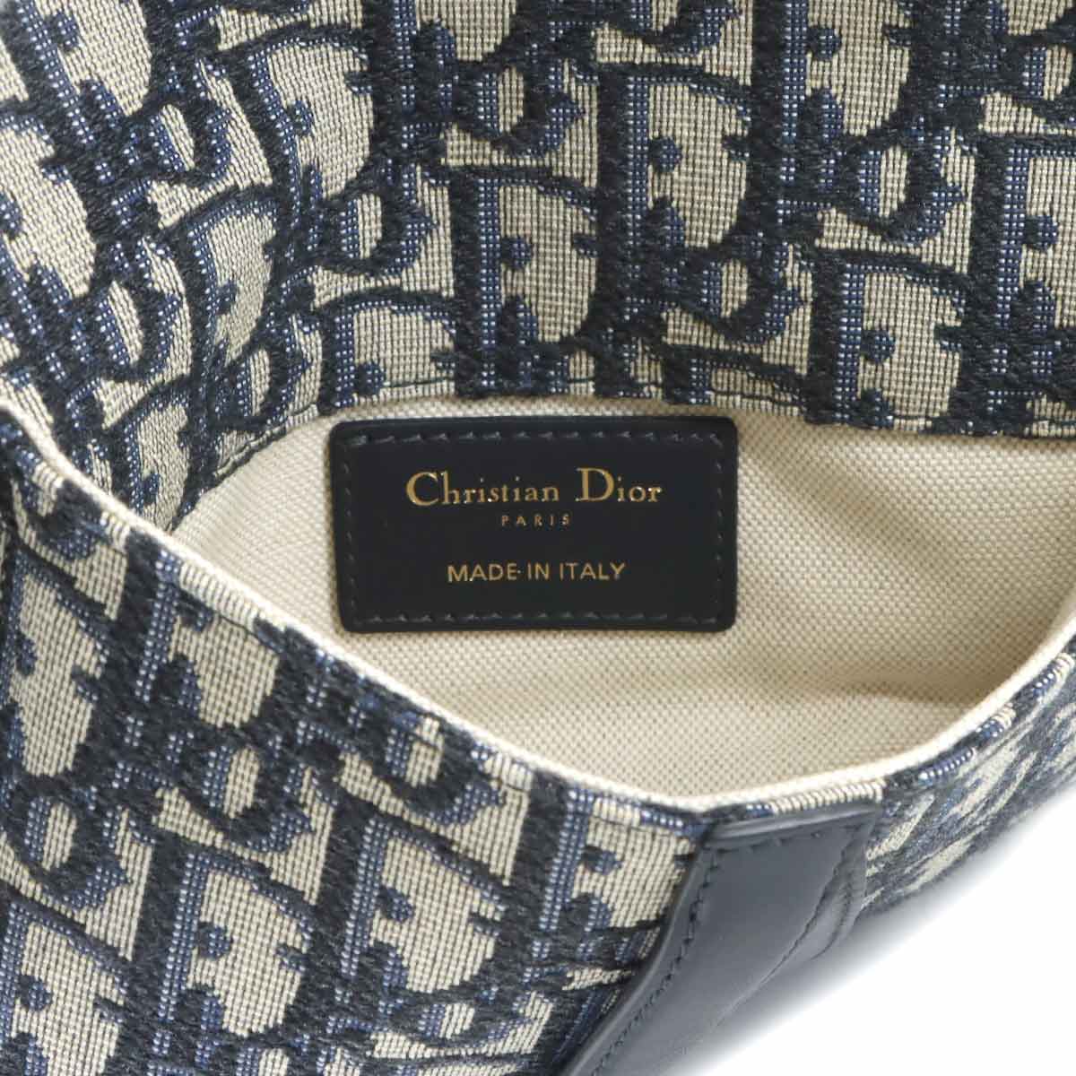 Oblique Saddle Belt Pouch Bag Canvas Leather Navy