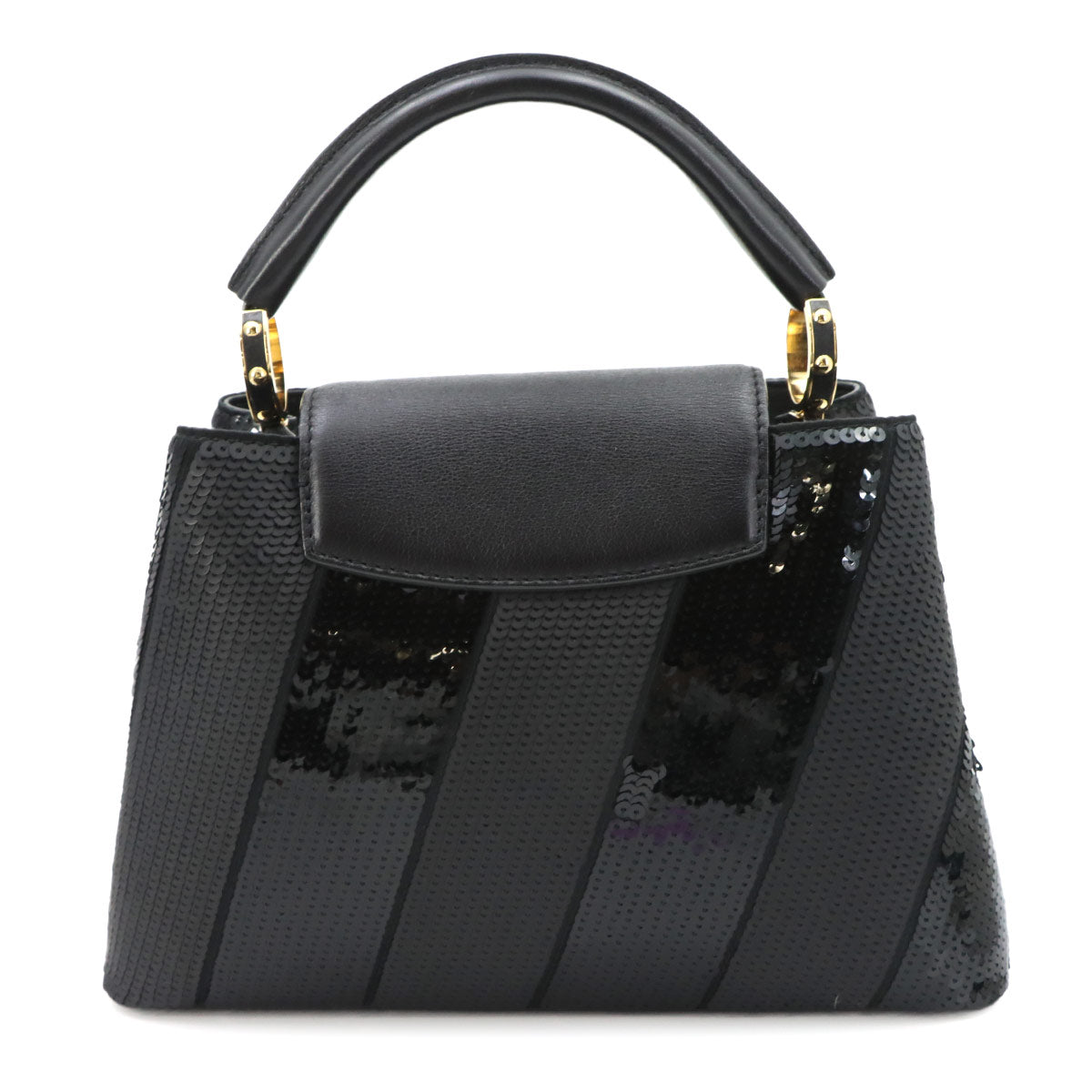 Capucines BB Hand Shoulder Bag Sequins Leather Black