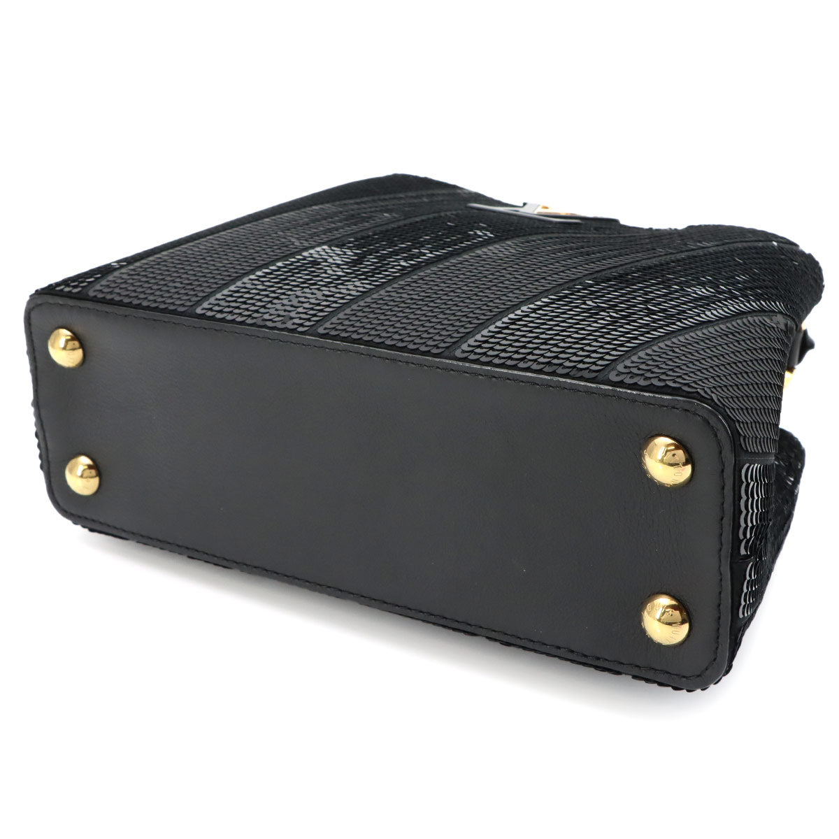 Capucines BB Hand Shoulder Bag Sequins Leather Black