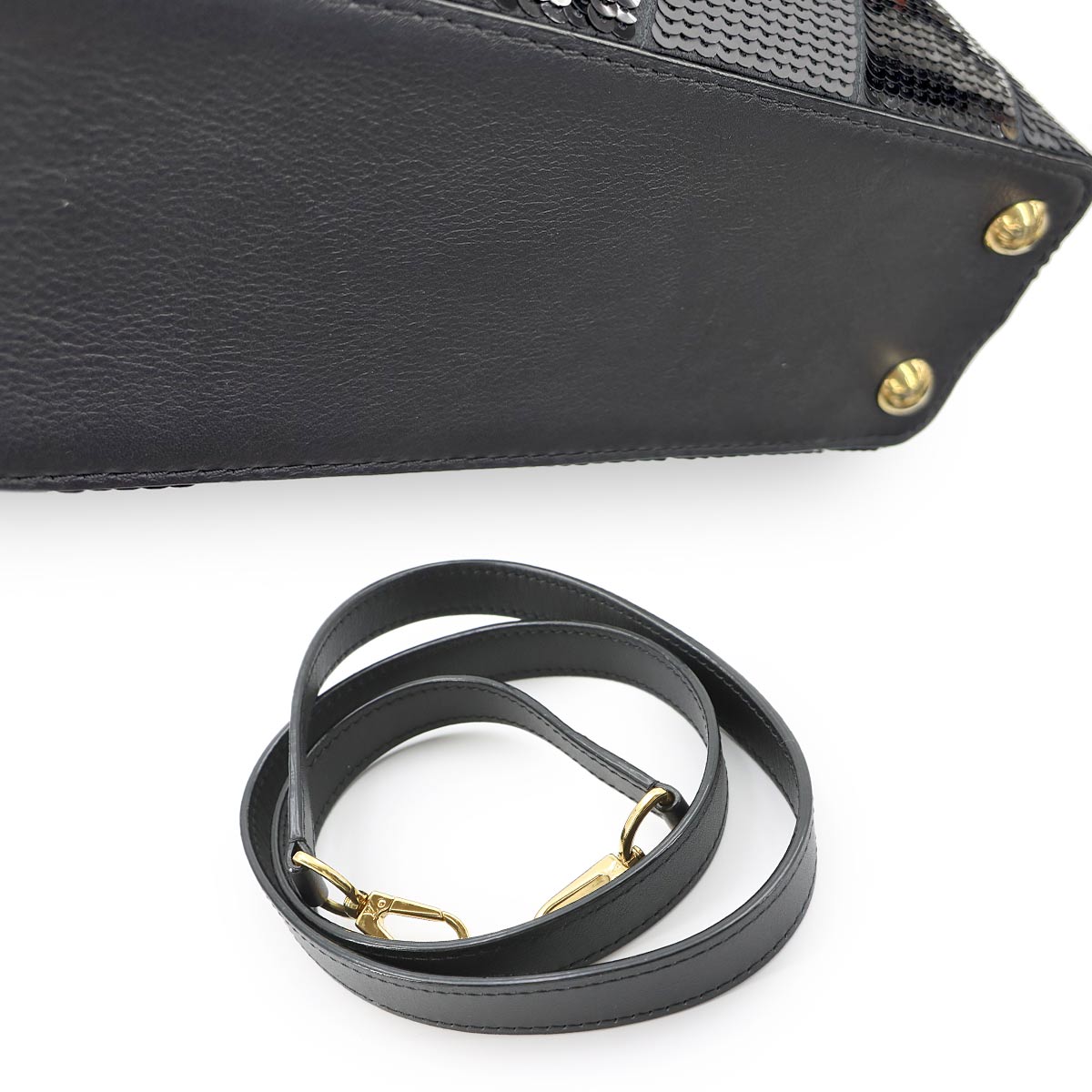 Capucines BB Hand Shoulder Bag Sequins Leather Black