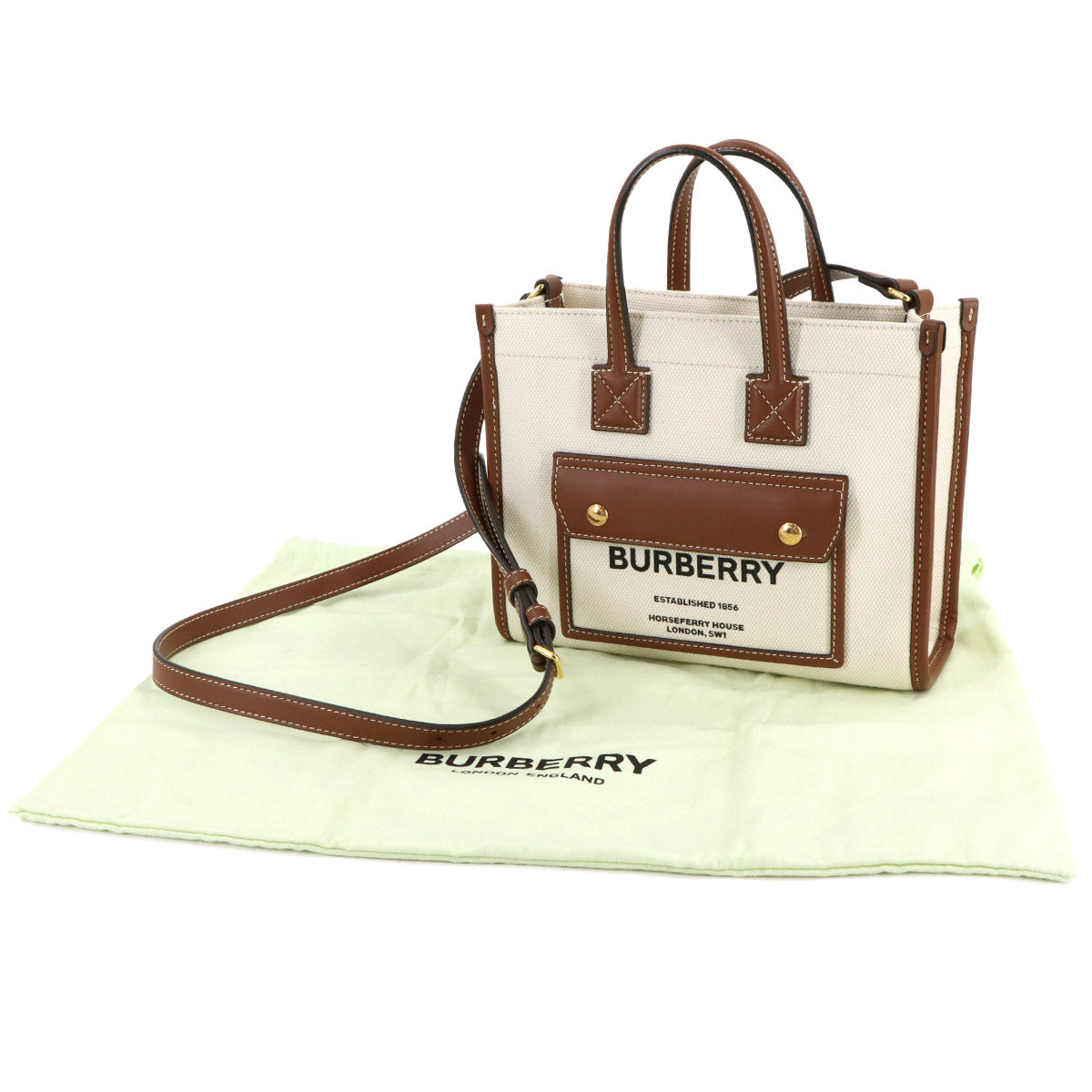 Mini Flare Tote Shoulder Bag Canvas Leather Natural Tan