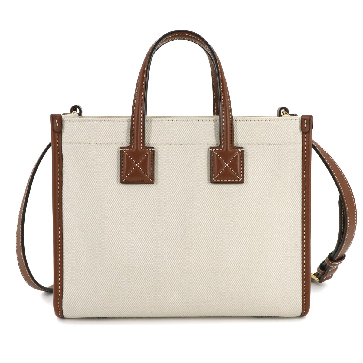 Mini Flare Tote Shoulder Bag Canvas Leather Natural Tan