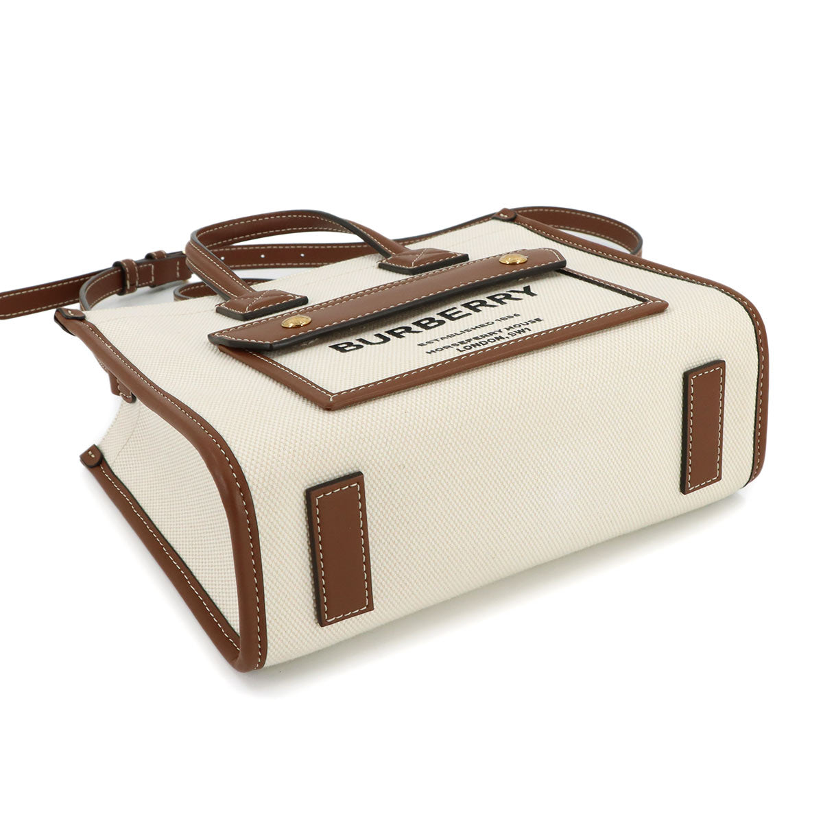 Mini Flare Tote Shoulder Bag Canvas Leather Natural Tan