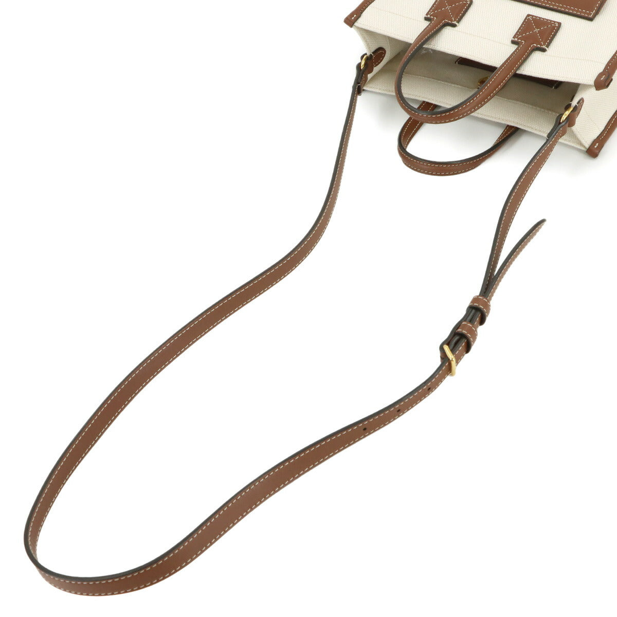 Mini Flare Tote Shoulder Bag Canvas Leather Natural Tan