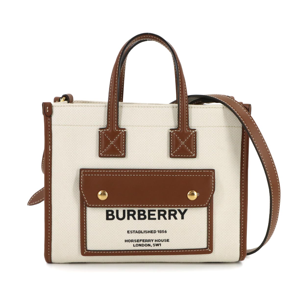 Mini Flare Tote Shoulder Bag Canvas Leather Natural Tan