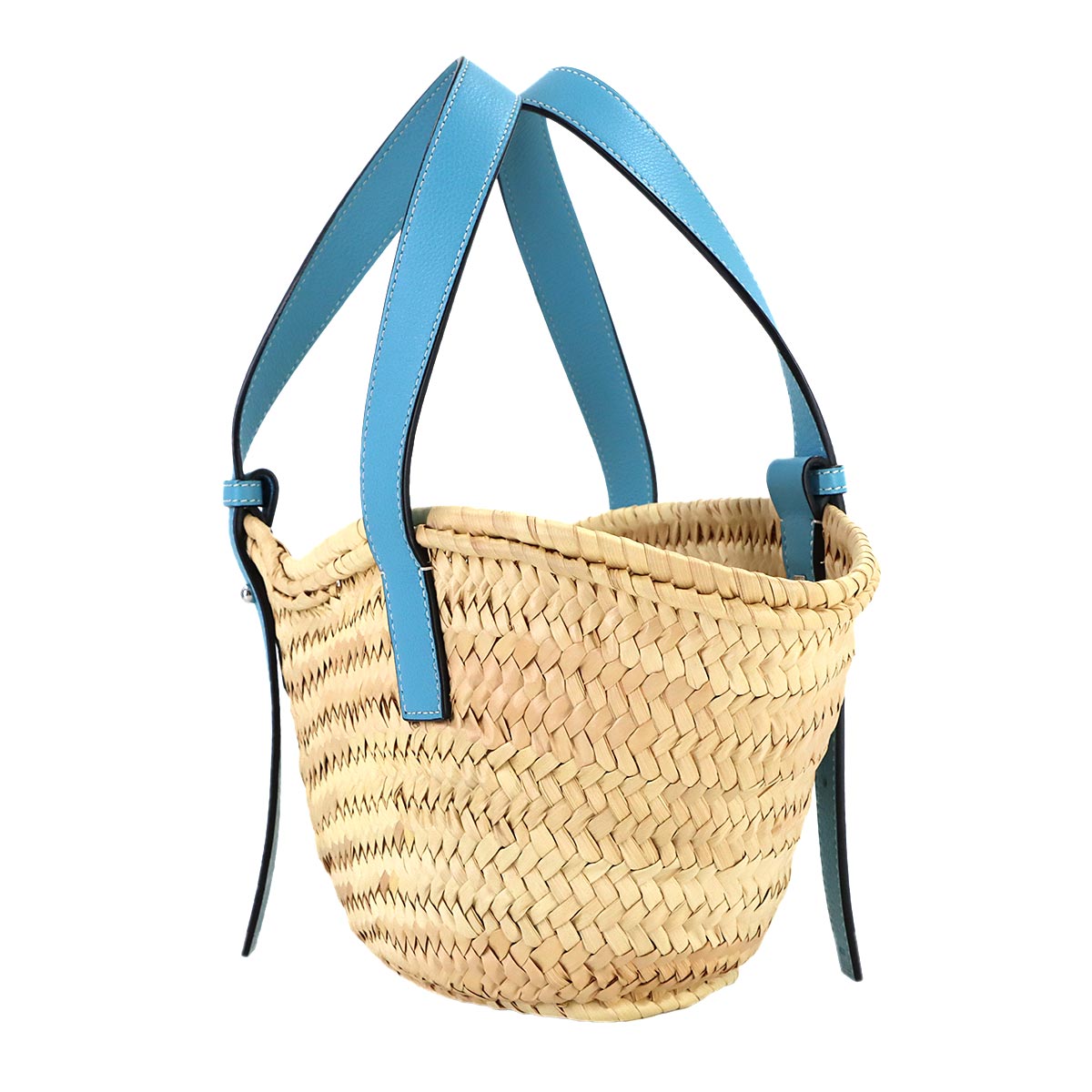 Basket Bag Small Raffia Leather Natural Light Blue Purse