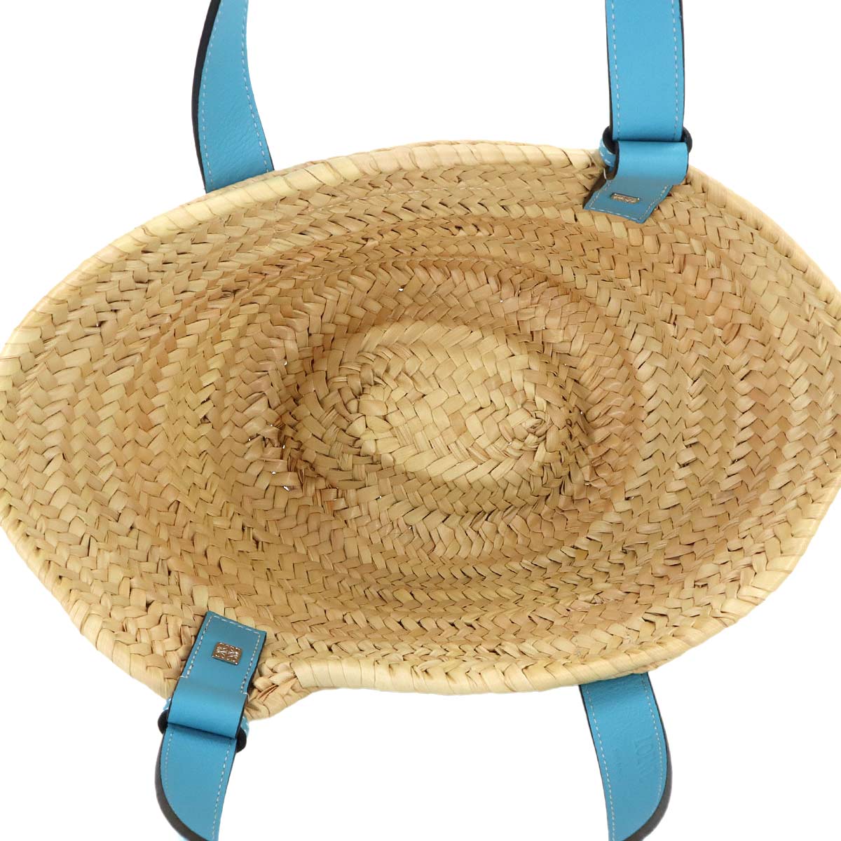 Basket Bag Small Raffia Leather Natural Light Blue Purse
