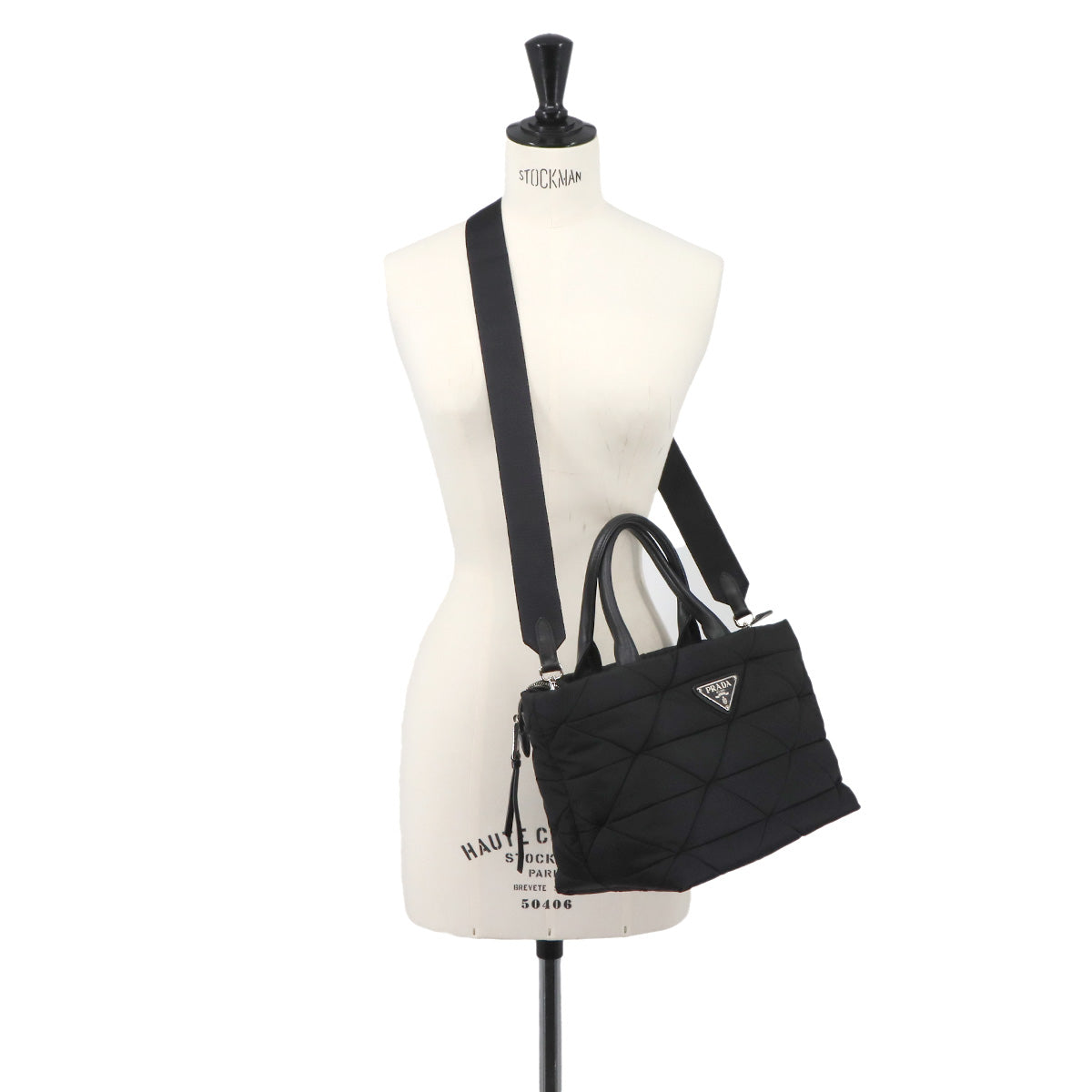 Small Padded 2way Tote Shoulder Bag Nylon Leather Black 1BG436
