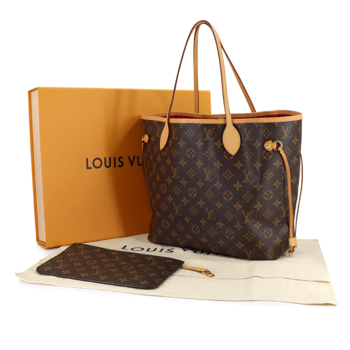 Monogram Neverfull MM Tote Bag Brown Cerise M41177