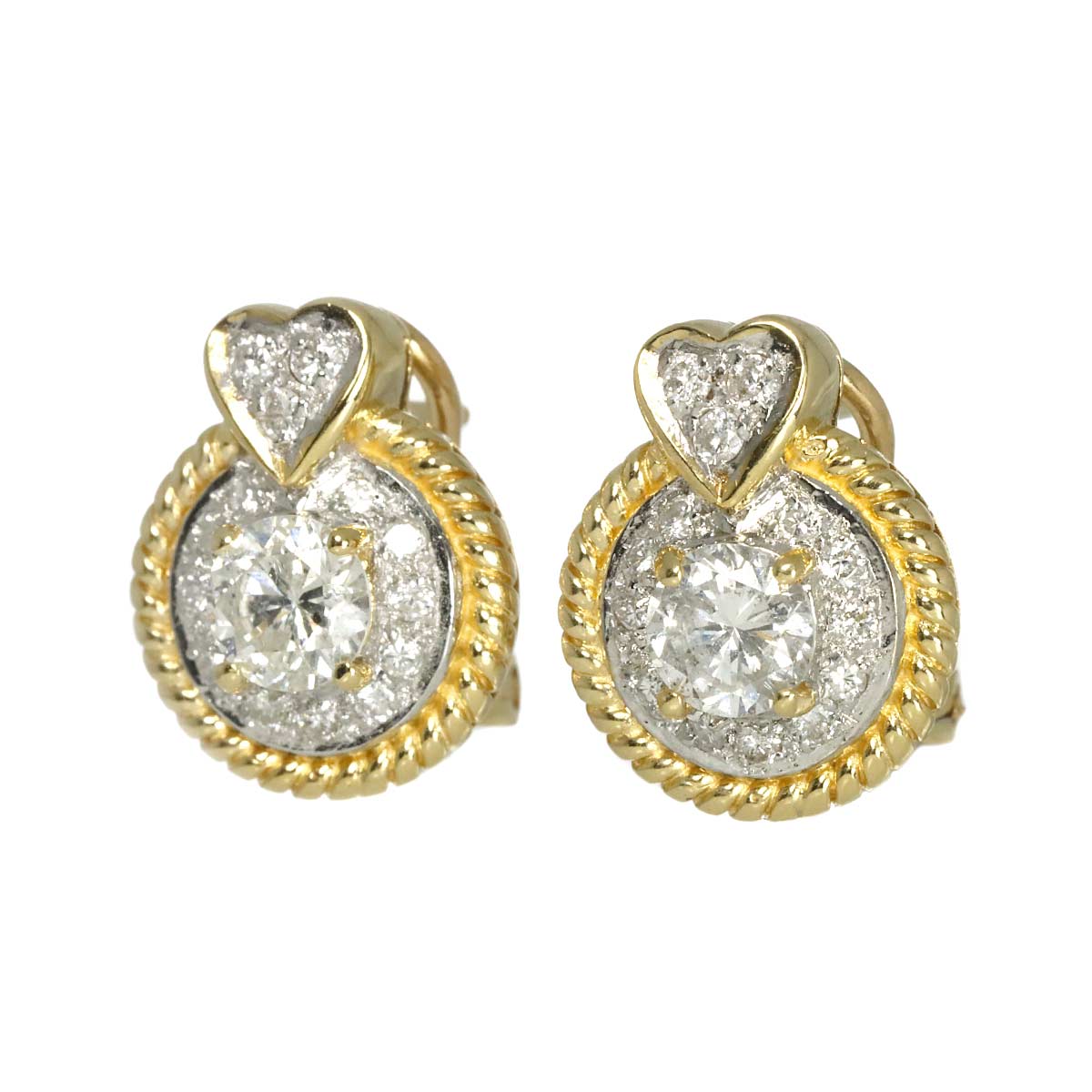 Diamond 0.28ct/0.28ct 0.83ct/0.83ct Earrings Pierced 18K K18 YG 750