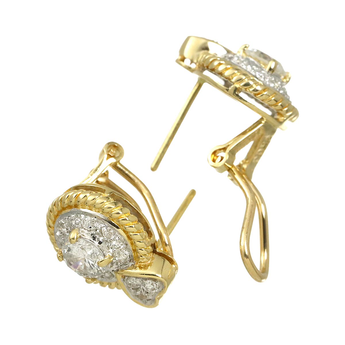 Diamond 0.28ct/0.28ct 0.83ct/0.83ct Earrings Pierced 18K K18 YG 750