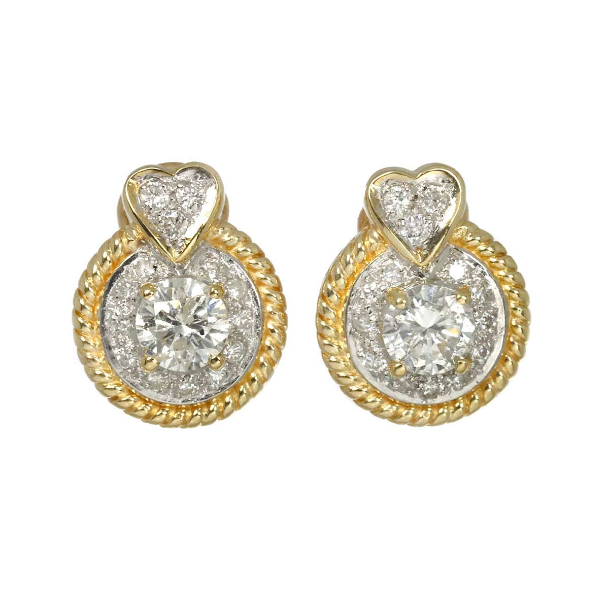 Diamond 0.28ct/0.28ct 0.83ct/0.83ct Earrings Pierced 18K K18 YG 750