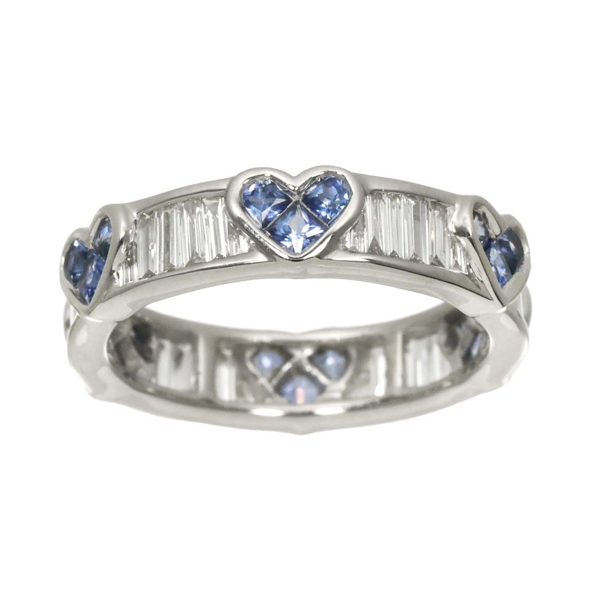 Sapphire Diamond Ring 18K K18 WG size4.5(US)