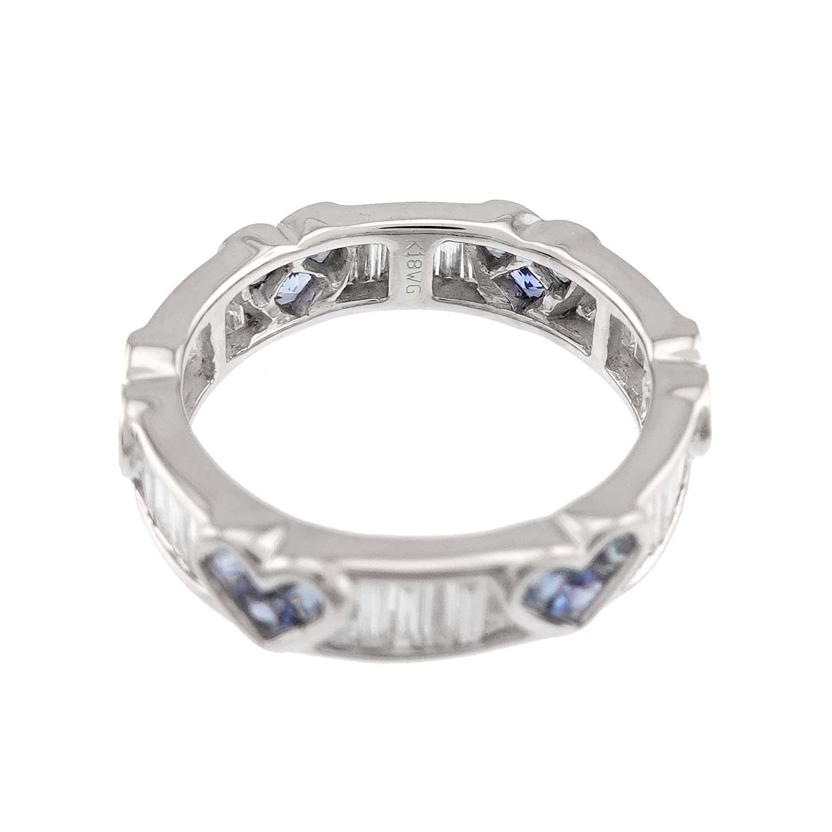 Sapphire Diamond Ring 18K K18 WG size4.5(US)