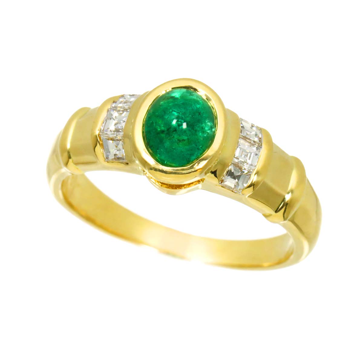 Emerald 0.65ct Diamond 0.30ct Ring 18K YG 750 Size6-6.25(US)