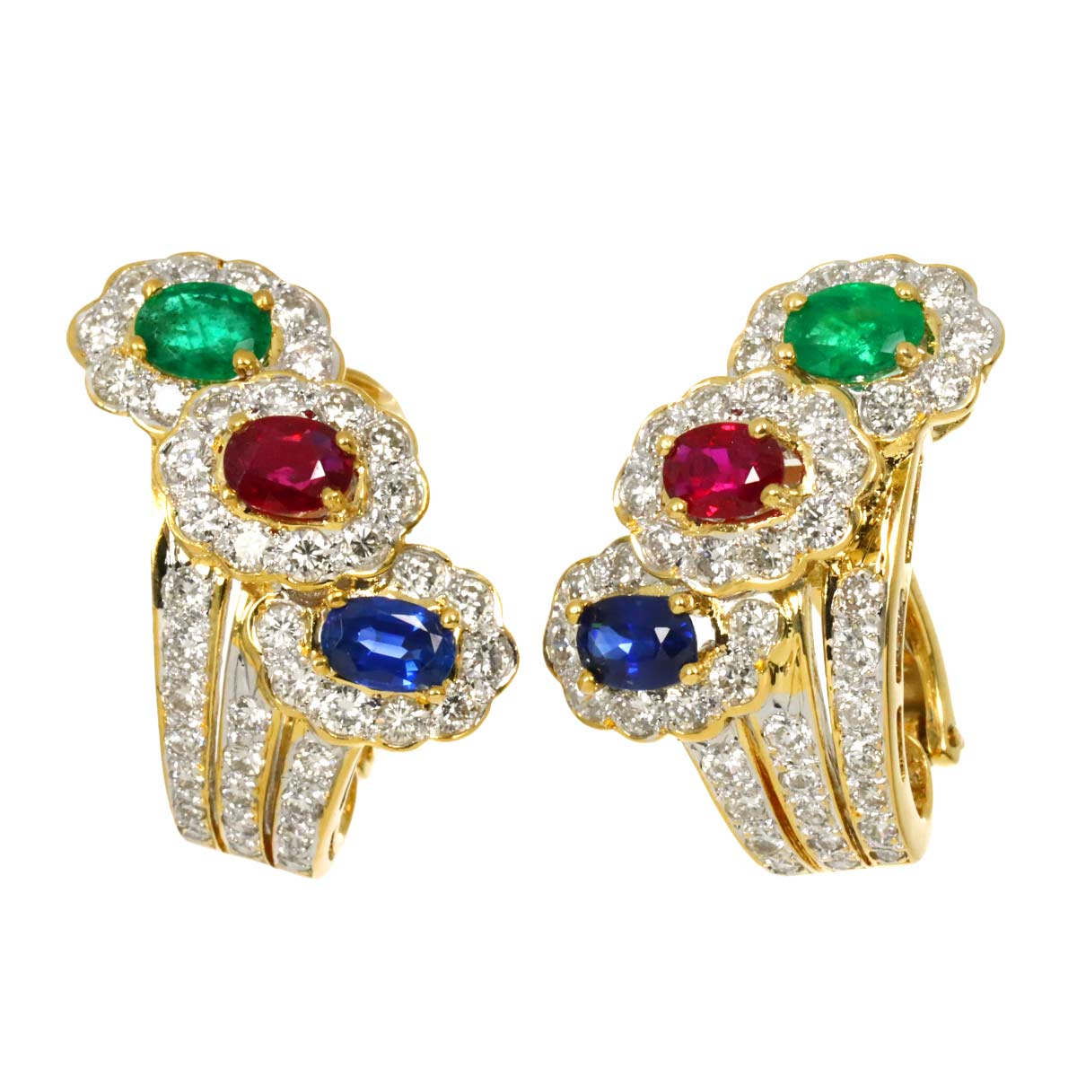 Multi-stone Diamond 2.95ct Earrings Pierced 18K YG Yellow Gold 750