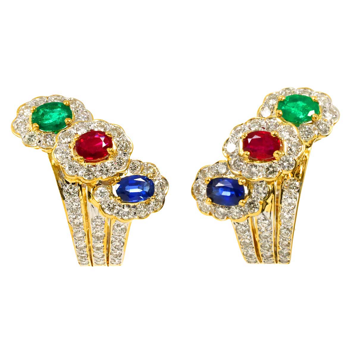 Multi-stone Diamond 2.95ct Earrings Pierced 18K YG Yellow Gold 750