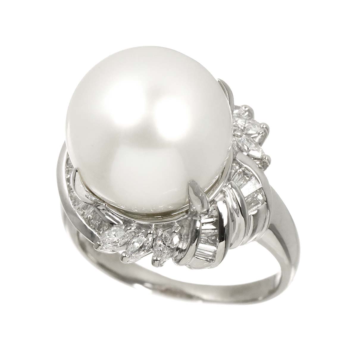South Sea pearl 13.7mm Diamond Ring Pt Platinum Size6.75-7.25(US)