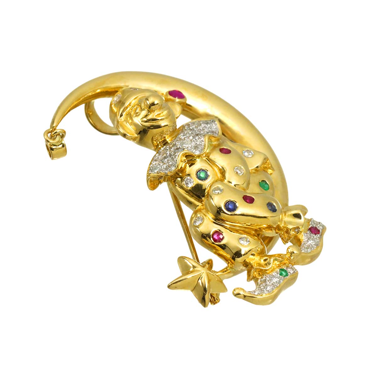 Multi StoneDiamond 0.06ct Brooch Pendant 18K YG 750