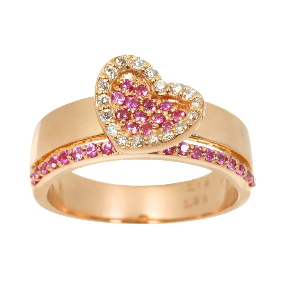 Sapphire 0.36ct Diamond 0.15ct Heart Ring 18K PG Size6 US