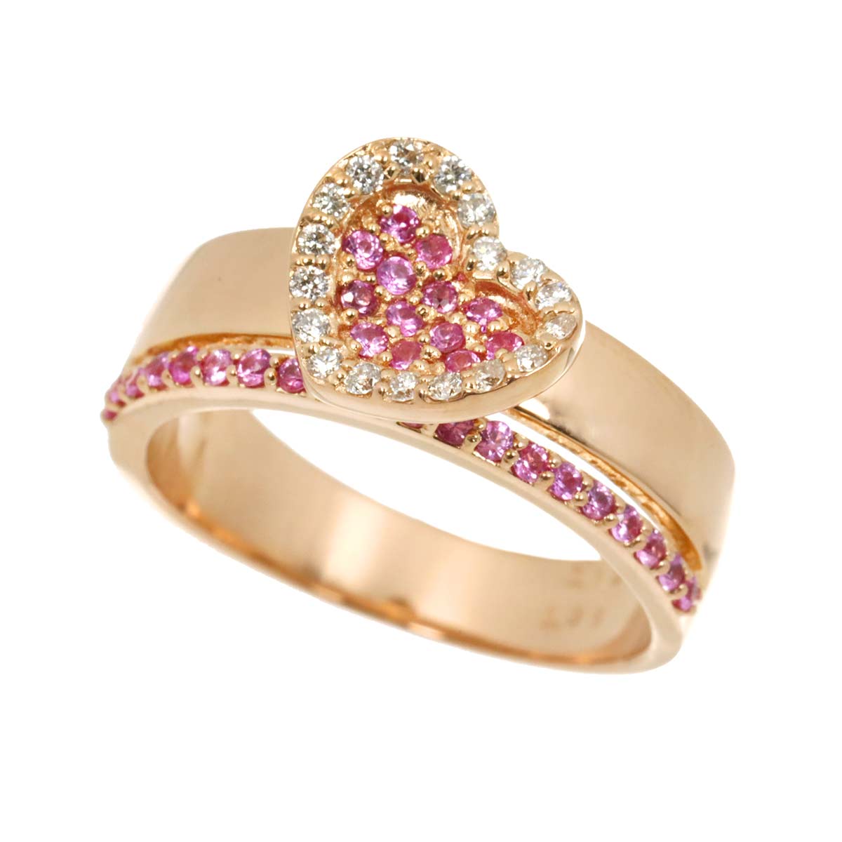 Sapphire 0.36ct Diamond 0.15ct Heart Ring 18K PG Size6 US
