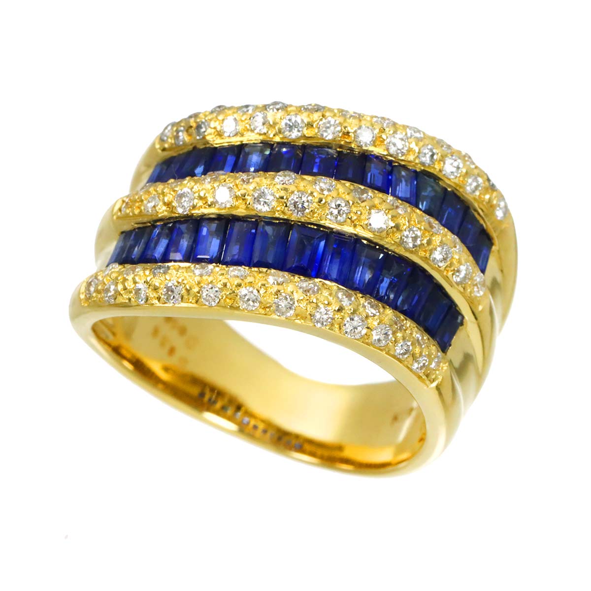 Sapphire 1.35ct Diamond 0.40ct Ring 18K YG Yellow Gold size4.5-4.75(US)