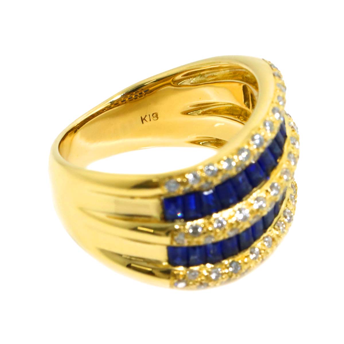 Sapphire 1.35ct Diamond 0.40ct Ring 18K YG Yellow Gold size4.5-4.75(US)