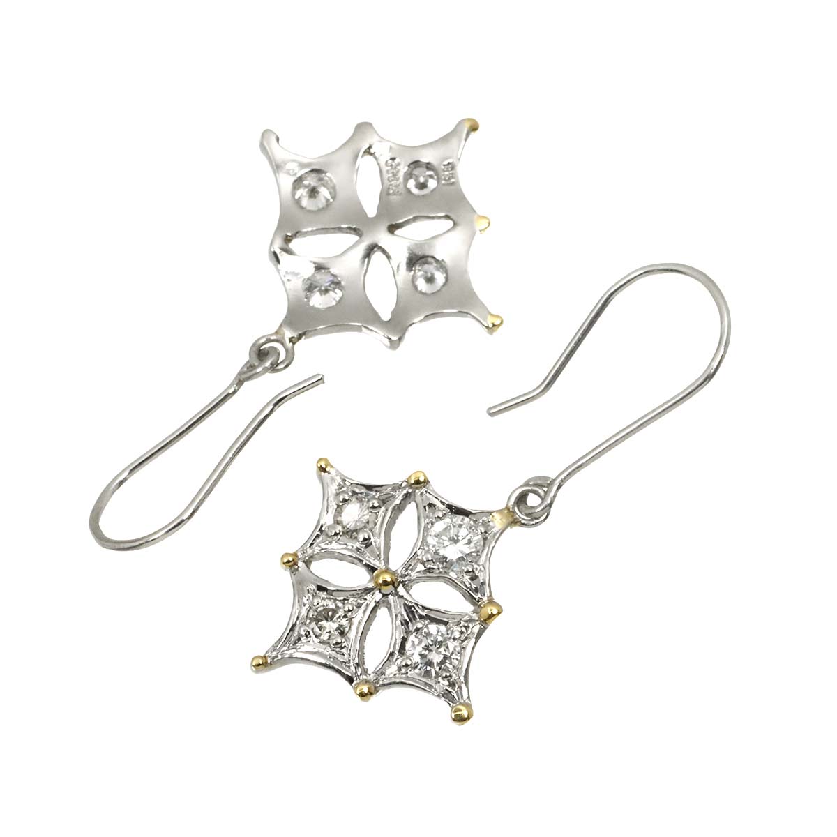 Diamond Earrings Pierced Pt 18K YG Yellow Gold 750 Platinum