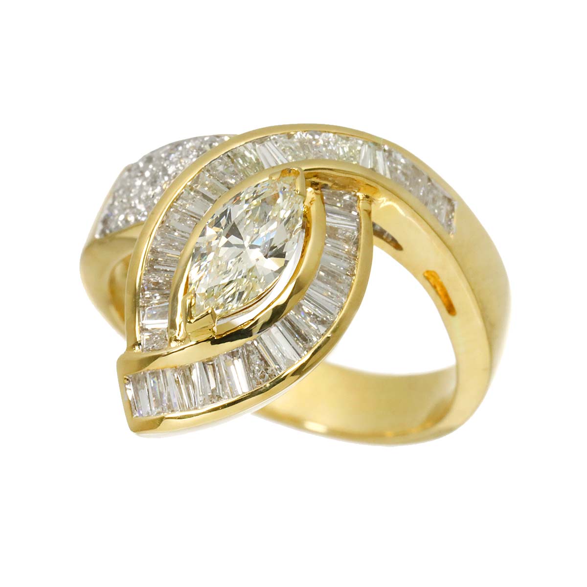 Diamond 0.81ct/0.50ct Ring 18K YG Yellow Gold 750 Size6-6.25(US)