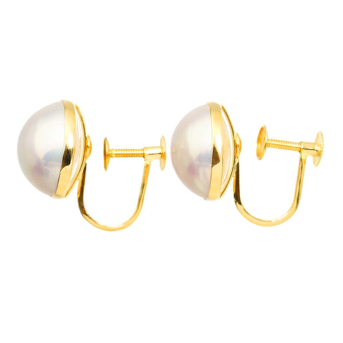 Mabe Pearl Earrings Clip on 18K K18 YG 750