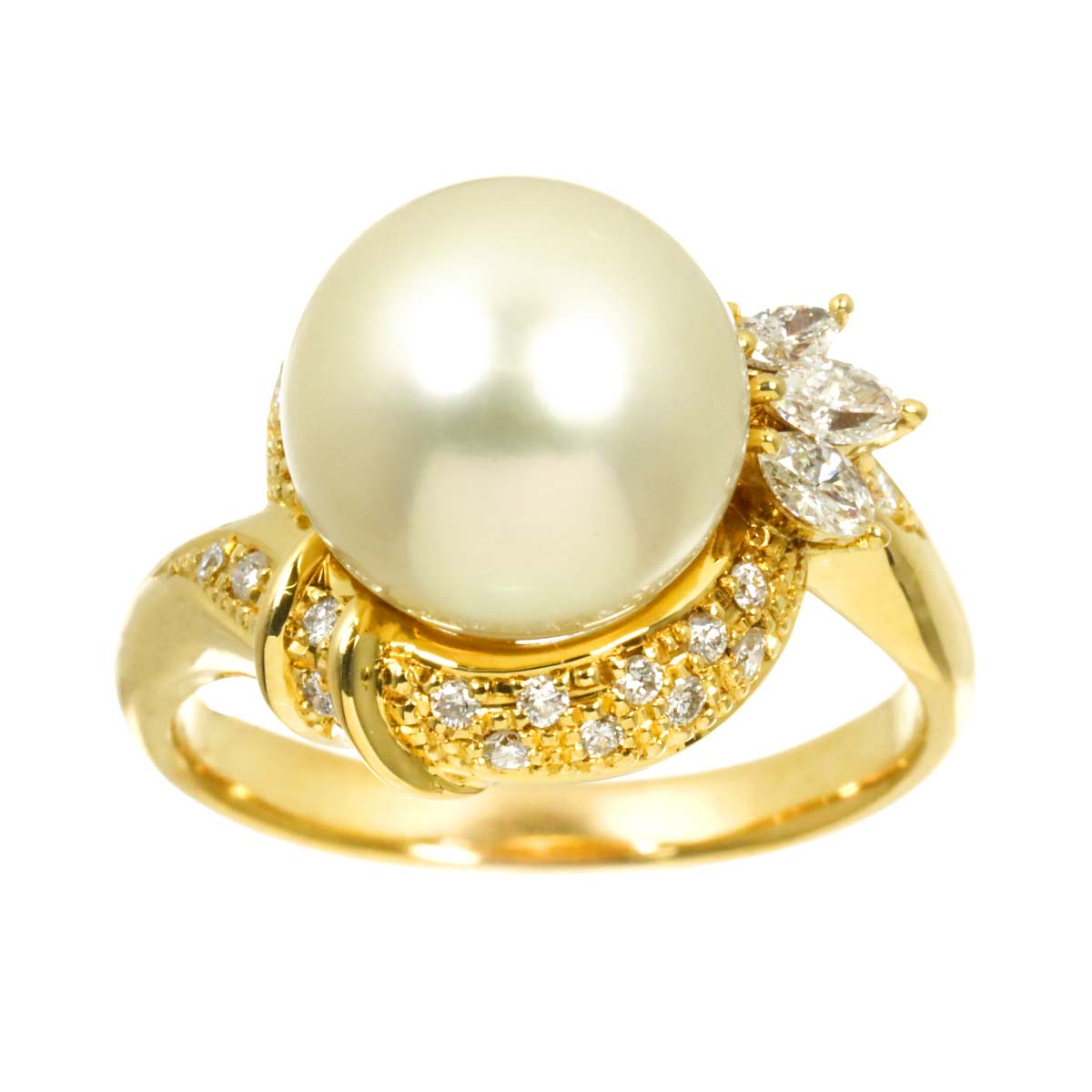 South Sea pearl 11.1mm Diamond 0.41ct Ring 18K YG 750 size7.75-8(US)