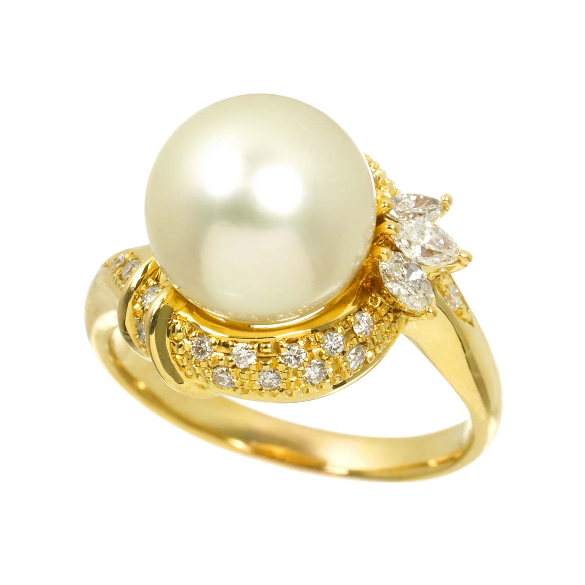 South Sea pearl 11.1mm Diamond 0.41ct Ring 18K YG 750 size7.75-8(US)