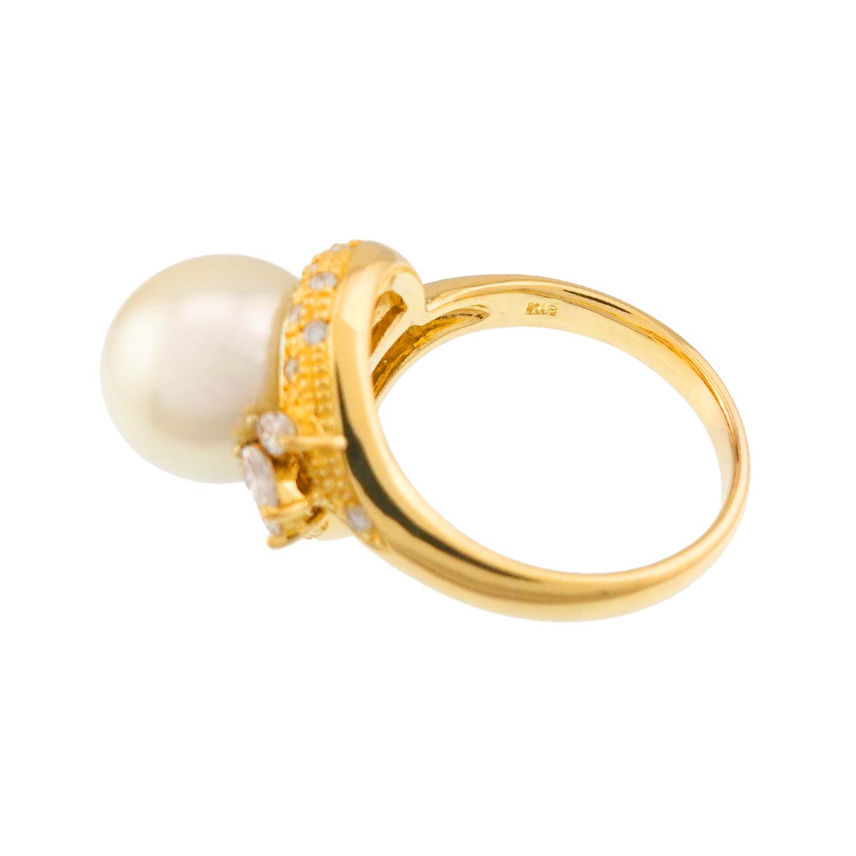 South Sea pearl 11.1mm Diamond 0.41ct Ring 18K YG 750 size7.75-8(US)