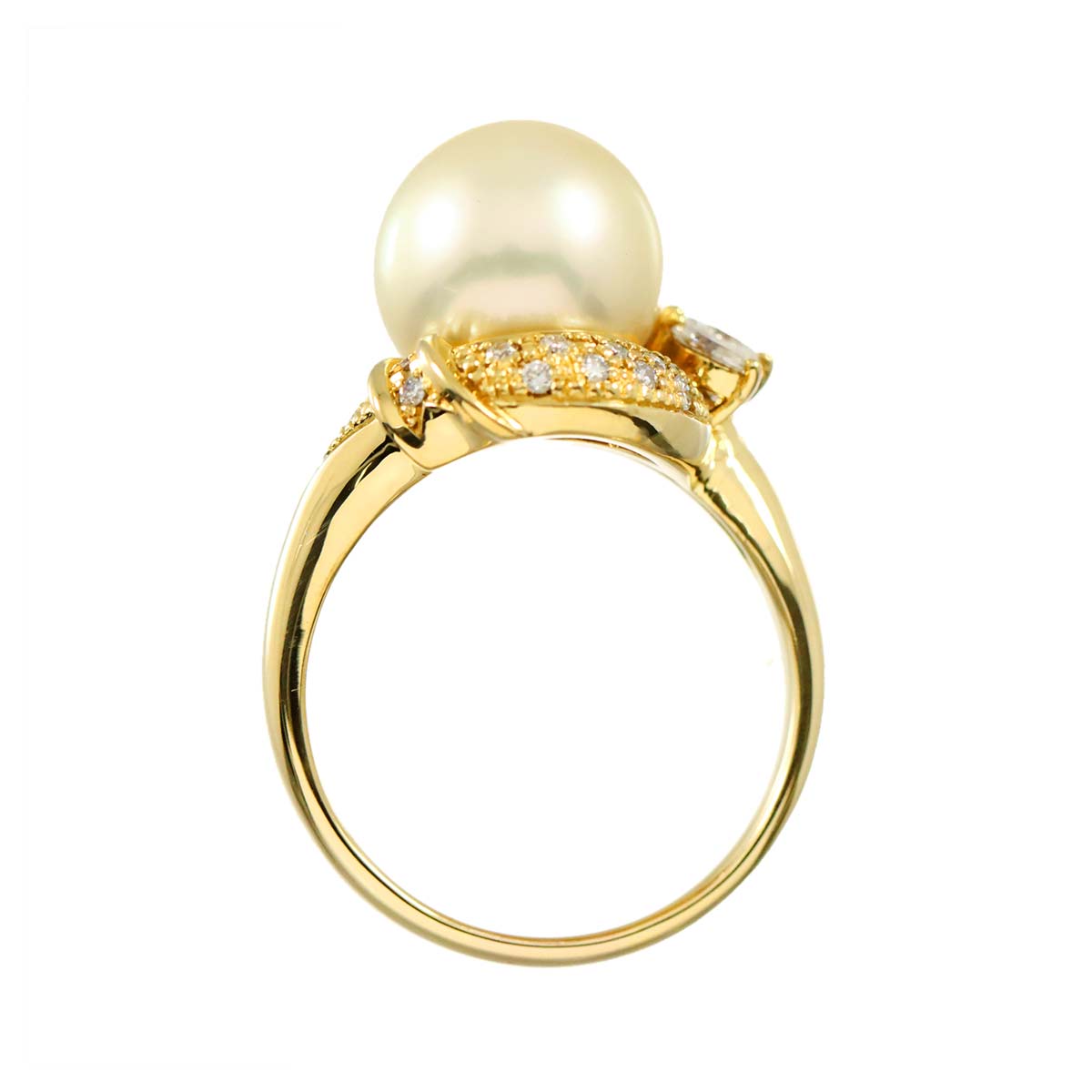 South Sea pearl 11.1mm Diamond 0.41ct Ring 18K YG 750 size7.75-8(US)