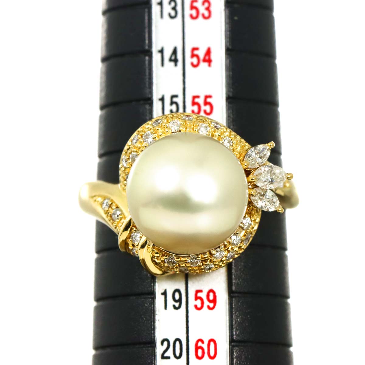 South Sea pearl 11.1mm Diamond 0.41ct Ring 18K YG 750 size7.75-8(US)