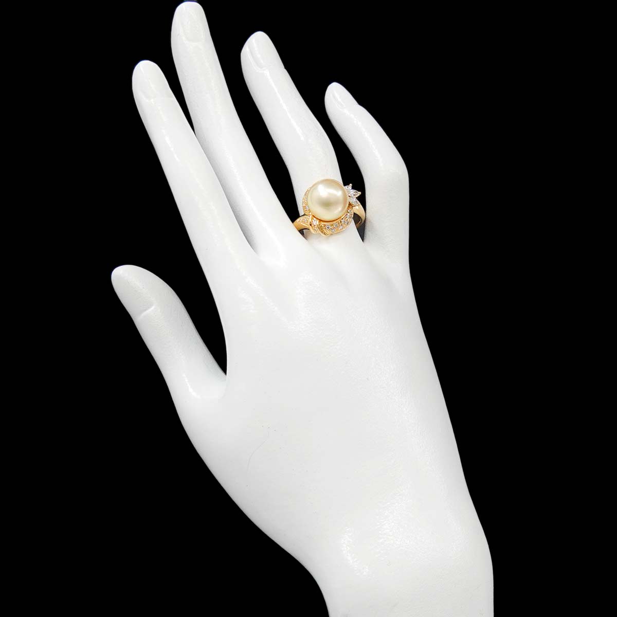 South Sea pearl 11.1mm Diamond 0.41ct Ring 18K YG 750 size7.75-8(US)