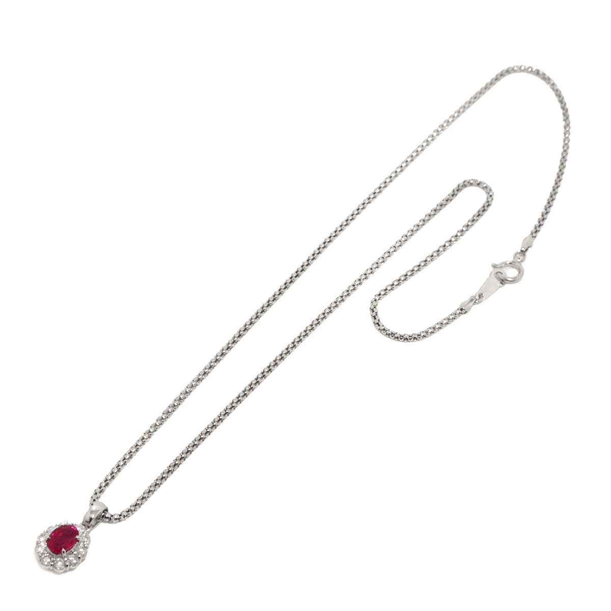 Ruby 0.83ct Diamond 0.48ct Necklace Pt Platinum K18 18K WG 750