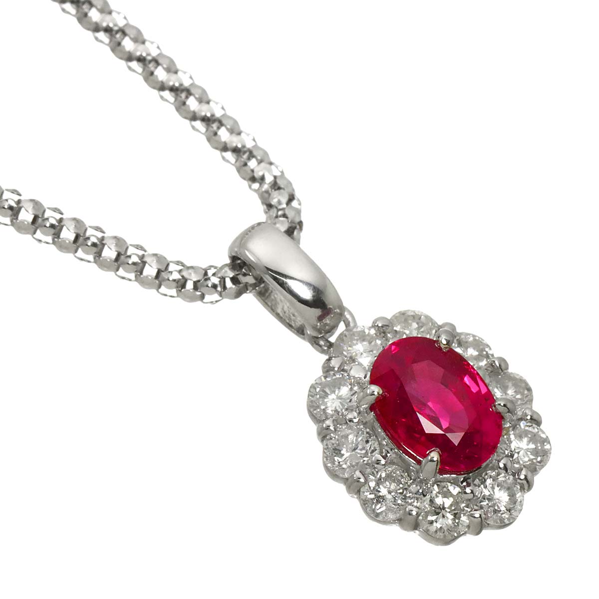 Ruby 0.83ct Diamond 0.48ct Necklace Pt Platinum K18 18K WG 750