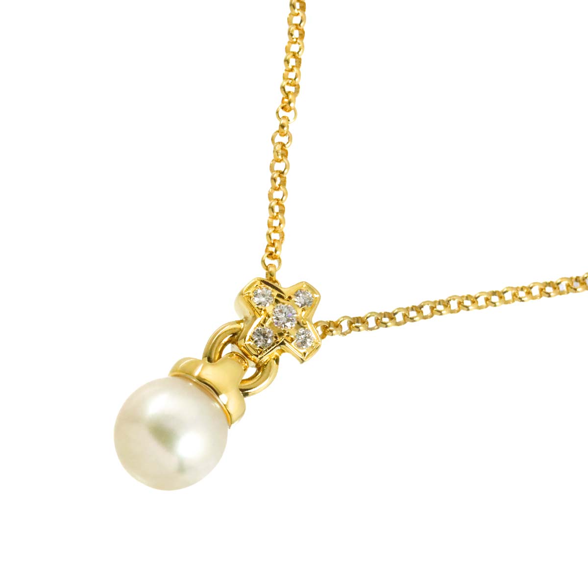 Akoya Pearl 7.9mm Diamond Necklace 18K YG 750