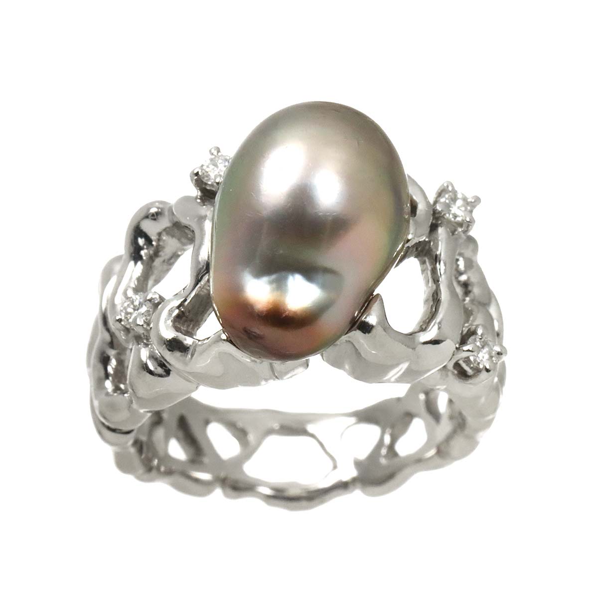Baroque Pearl Diamond Ring Platinum size5-5.25(US)