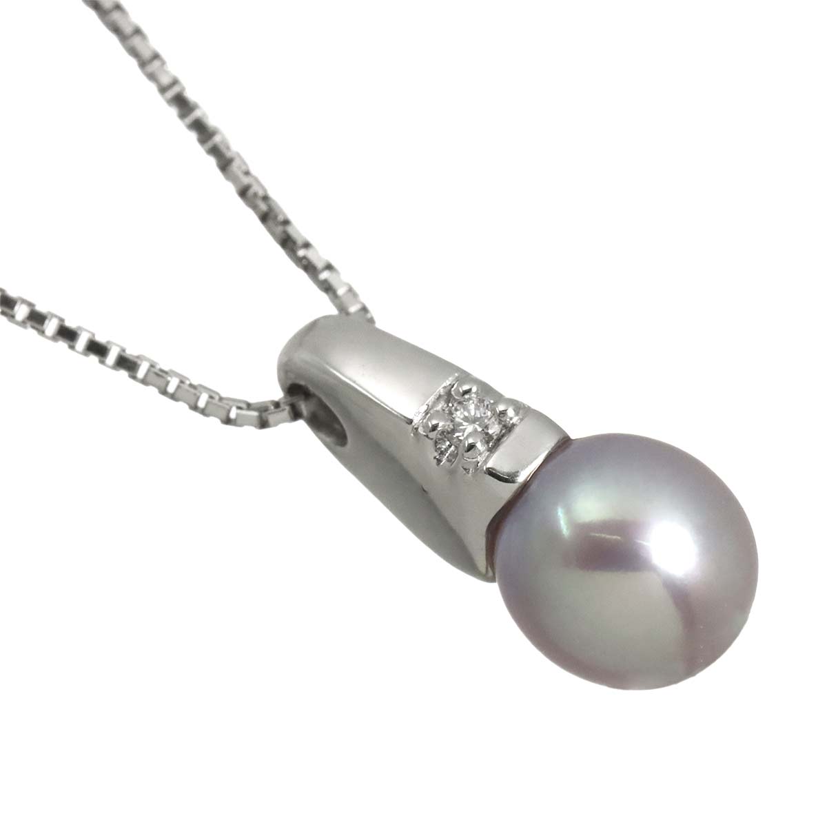 Freshwater pearl 6.4mm Diamond 0.01ct Necklace 14K WG 585
