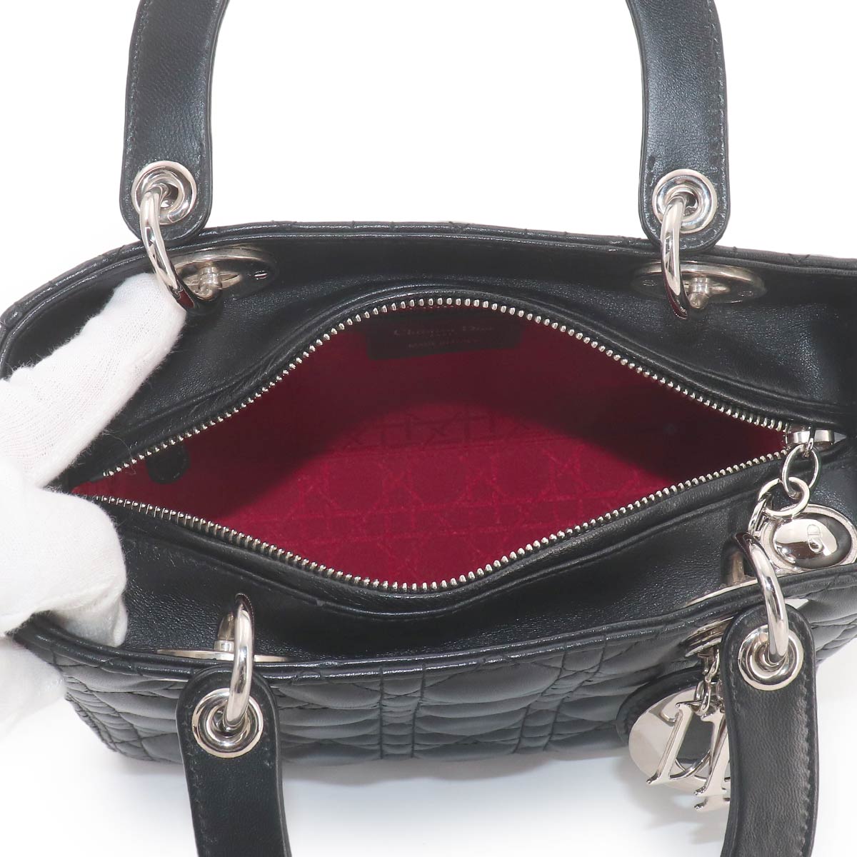 Lady Dior Medium Hand Shoulder Bag Leather Black Purse