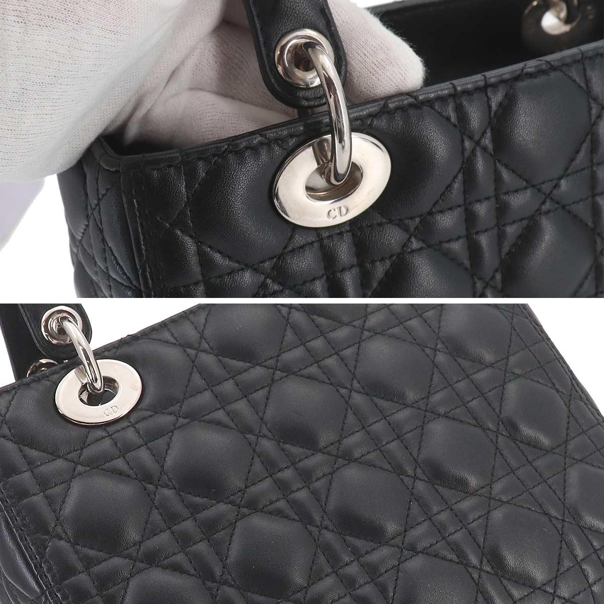 Lady Dior Medium Hand Shoulder Bag Leather Black Purse