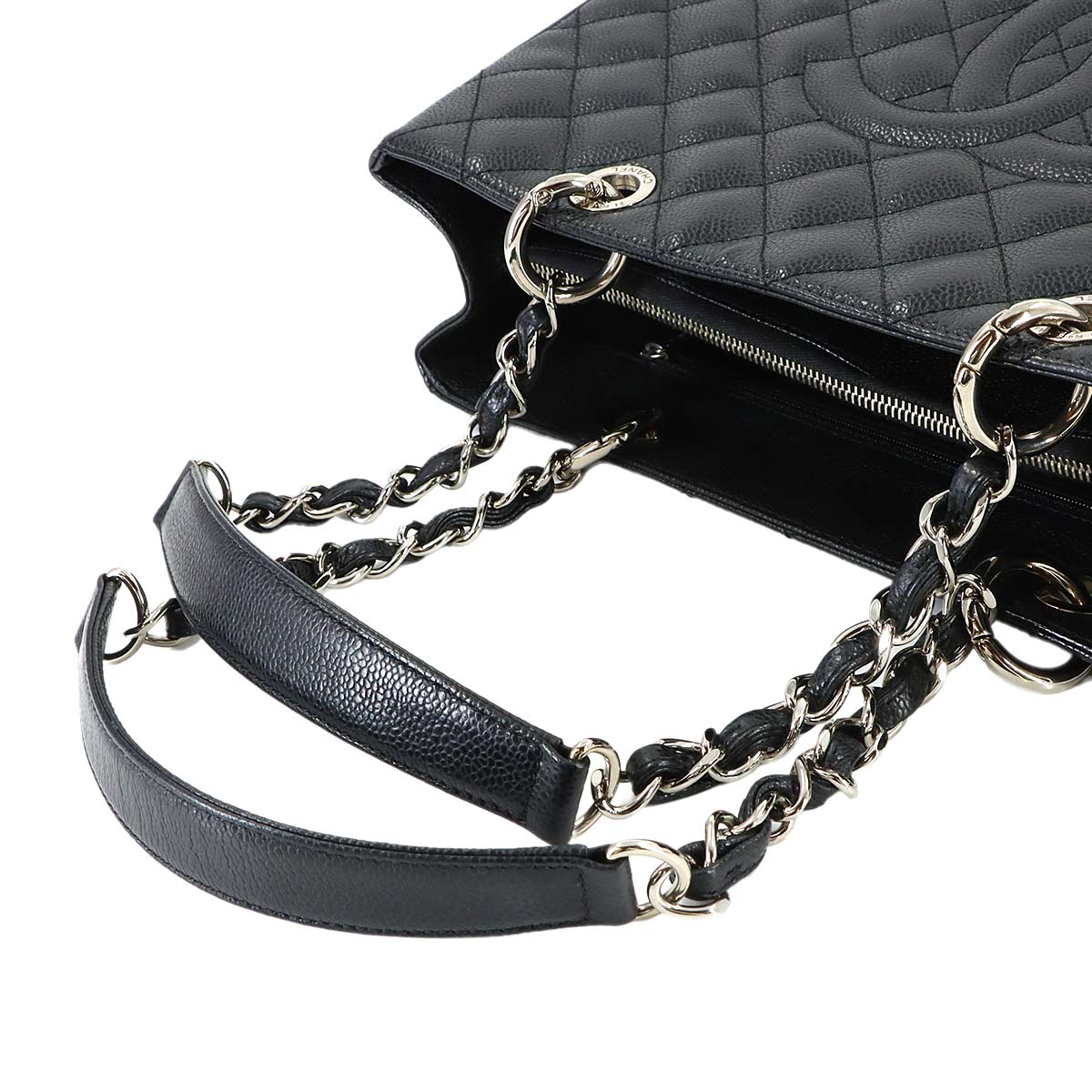 Matelasse Grand Shopping Tote Bag Leather Black GST A50995