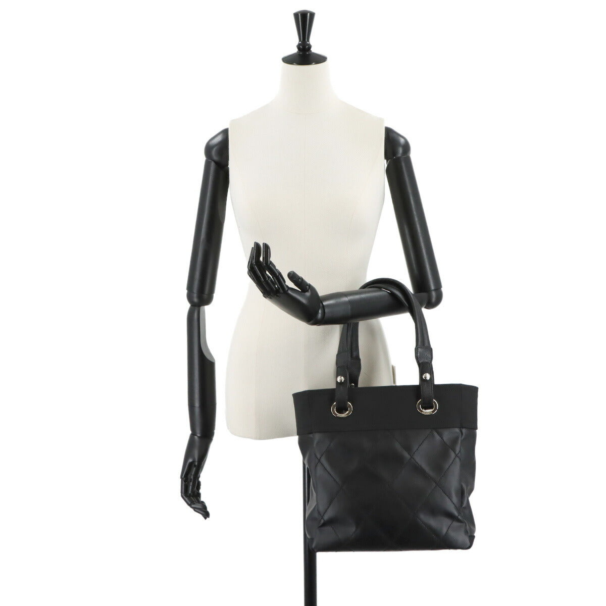 Paris Biarritz PM Tote Bag PVC Nylon Leather Black A34208 Purse