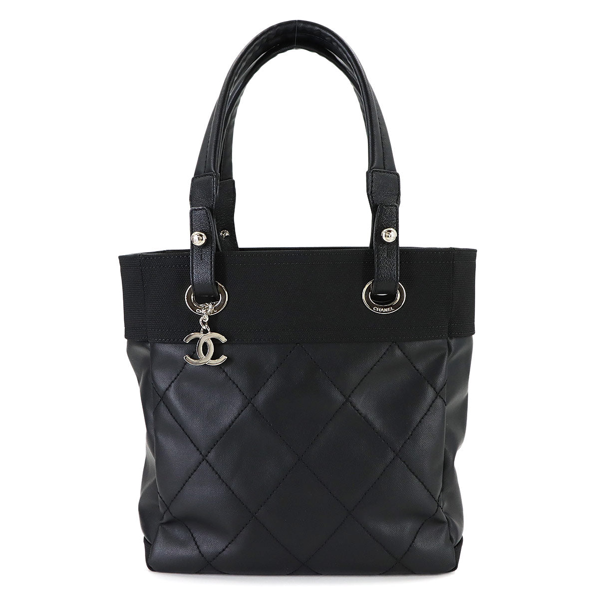 Paris Biarritz PM Tote Bag PVC Nylon Leather Black A34208 Purse
